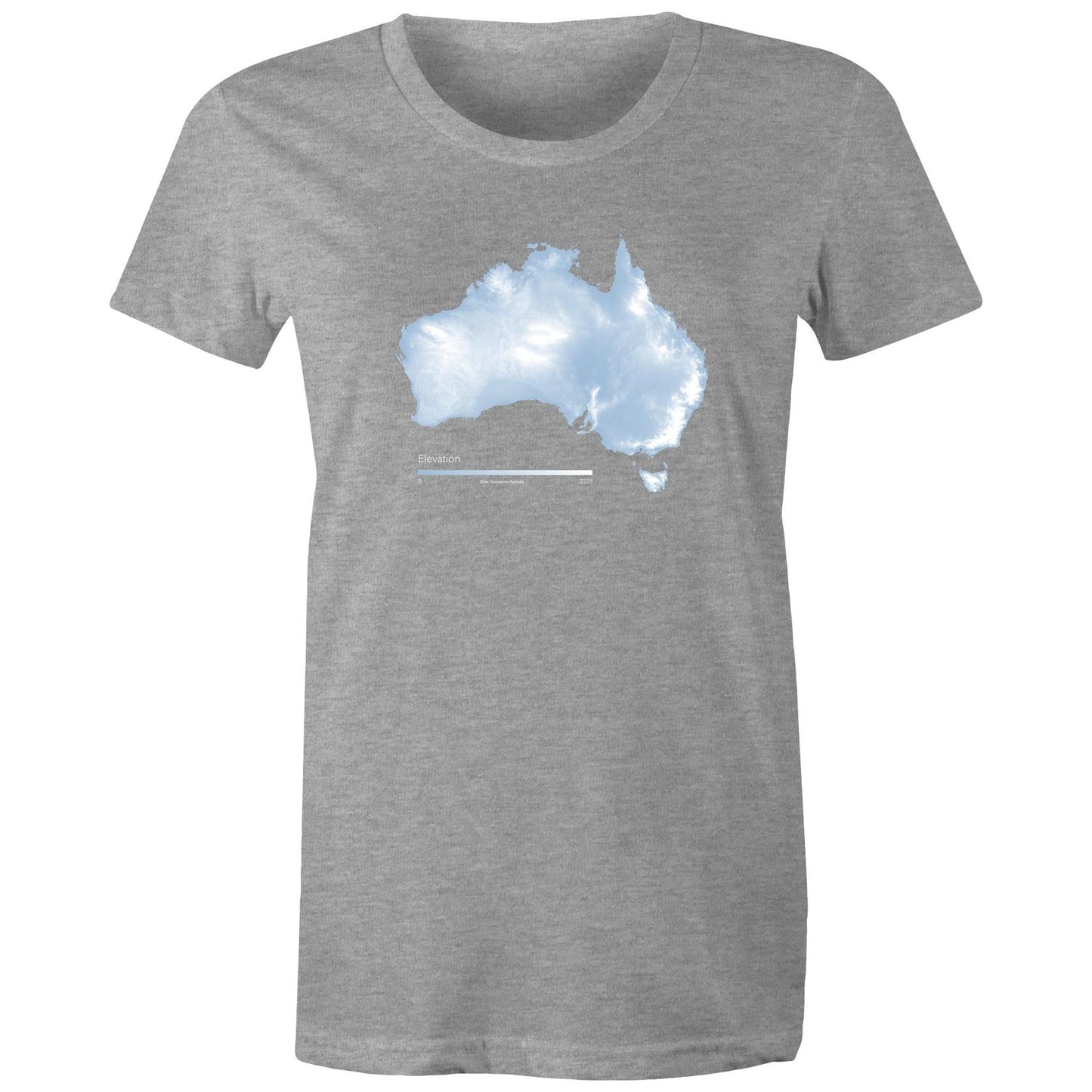 womens grey tee shirt with blue australia elevation map design